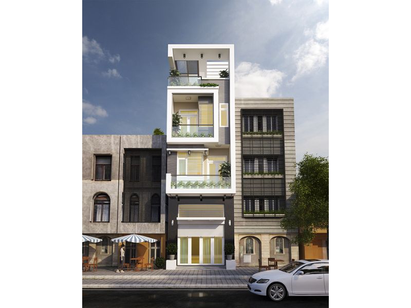 Vẻ ngoài hài hòa cân đối giữa màu sắc và thiết kế của mẫu nhà 40m2 4 tầng