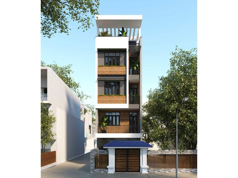 Mẫu nhà 40m2 4 tầng có sân thượng rộng rãi, gần gũi thiên nhiên
