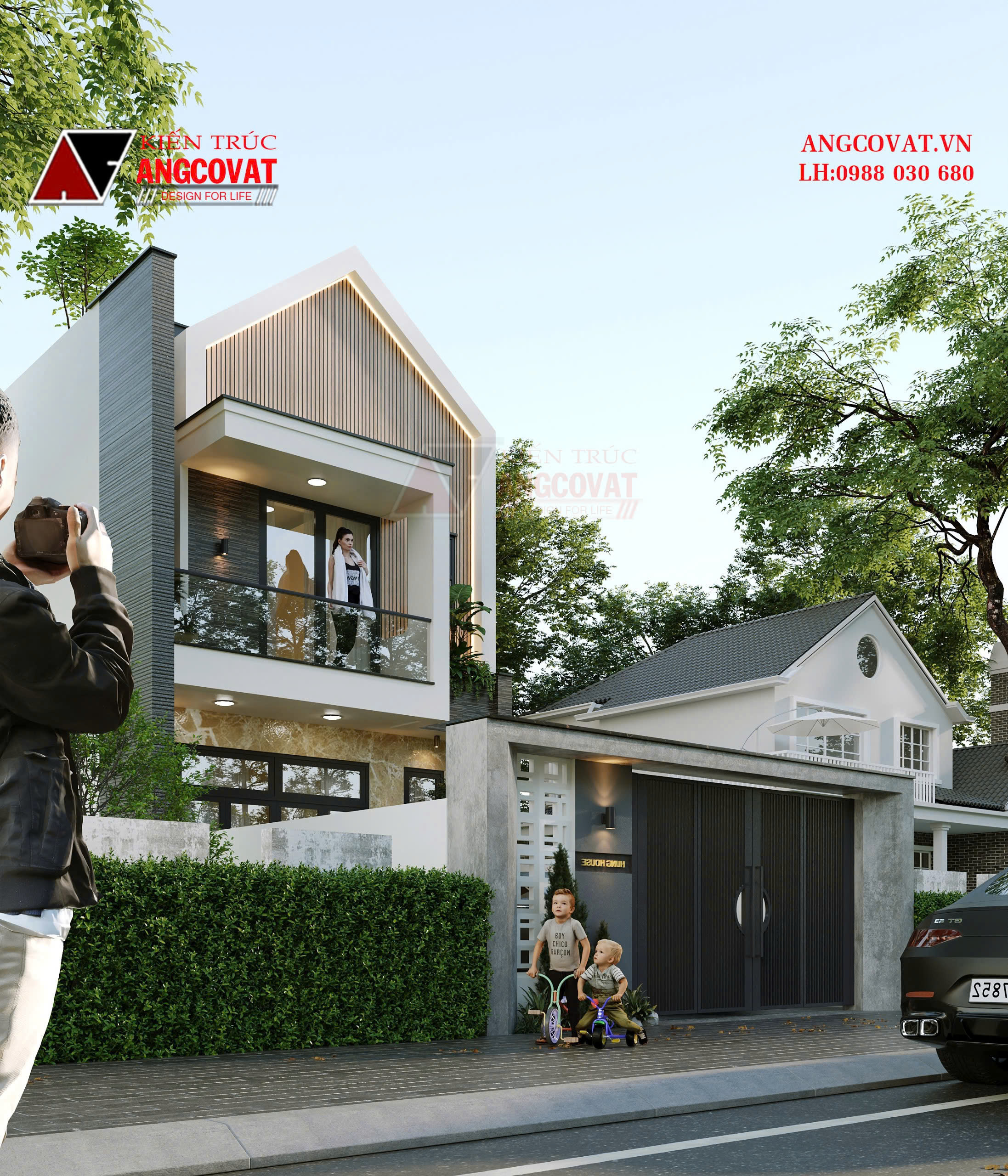 Phối cảnh 3D mẫu nhà 2 tầng 6x17m hiện đại