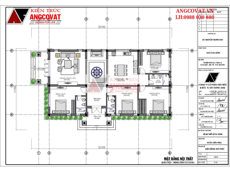 bản vẽ nhà cấp 4 mái thái 4 phòng ngủ 1 phòng thờ 150m2