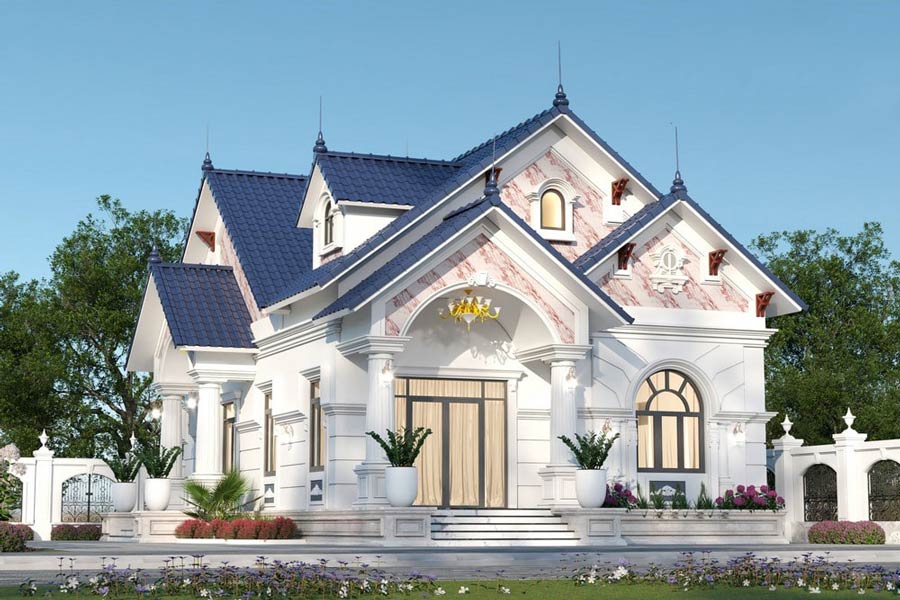 bản vẽ phối cảnh nhà cấp 4 mái thái diện tích 150m2 tân cổ điển