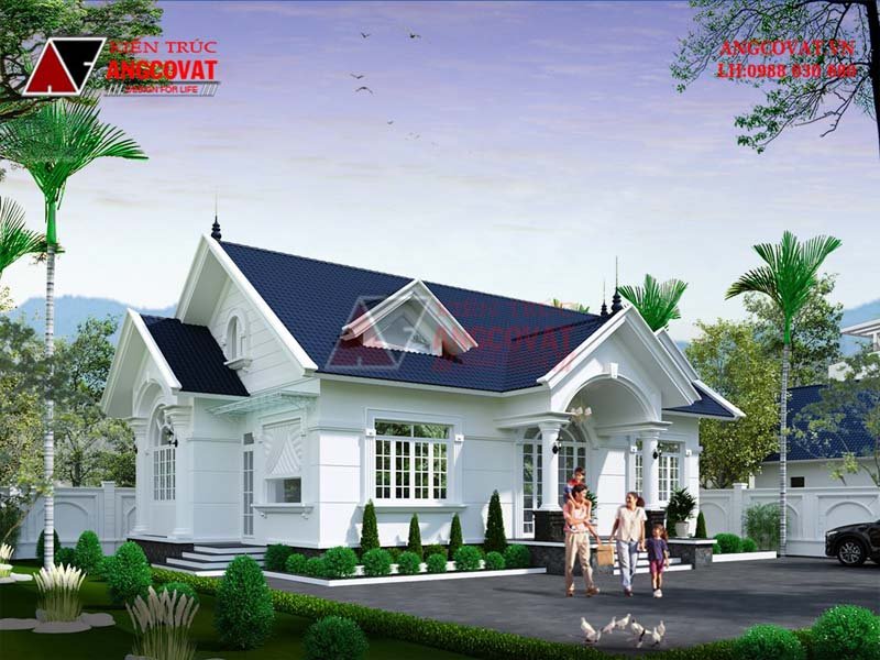 bản vẽ mẫu nhà cấp 4 mái thái 150m2 2 sảnh tân cổ điển ở hòa bình