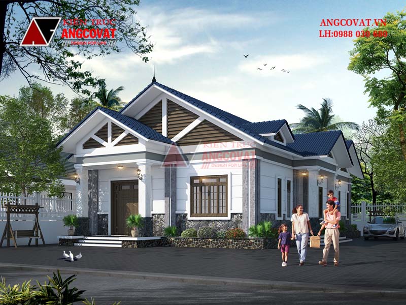 Thiết kế 3D mẫu nhà cấp 4 mái thái 4 phòng ngủ 150m2 