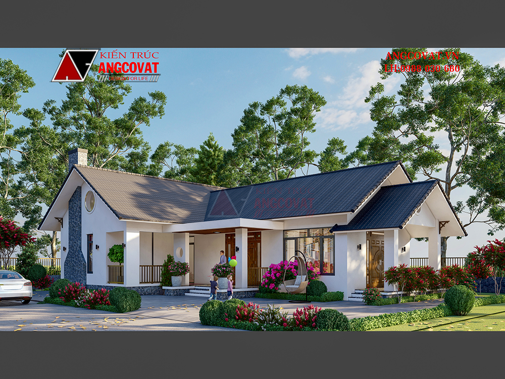 Mẫu nhà cấp 4 mái thái 150m2 đẹp hiện đại không gian mở