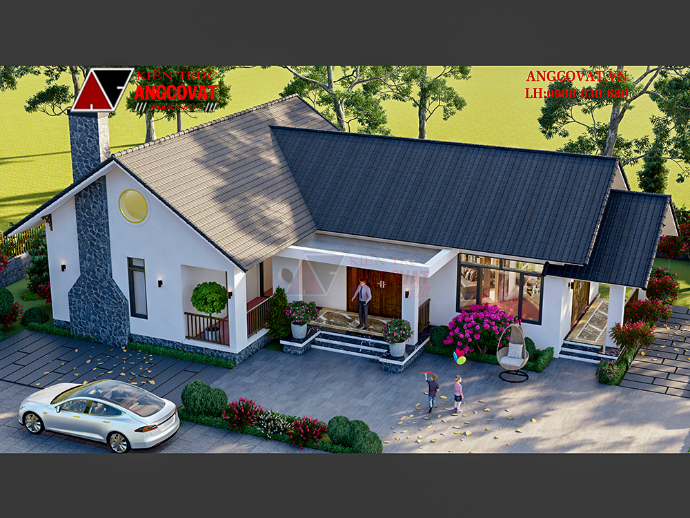 mẫu nhà cấp 4 mái thái 150m2 có sân vườn đẹp ở quê 