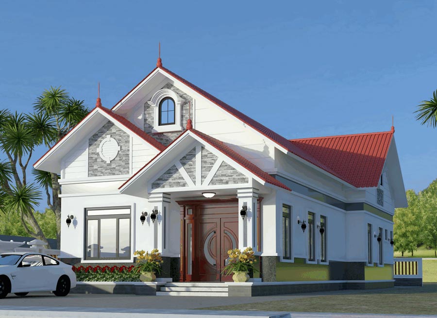 Mẫu nhà cấp 4 mái thái 150m2 mái đỏ 