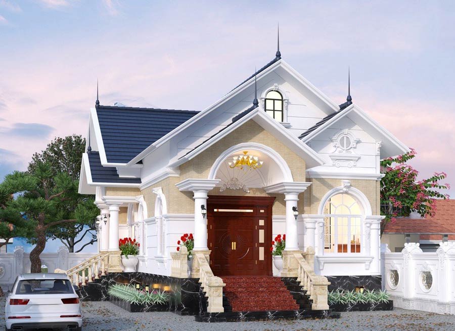 bản vẽ nhà cấp 4 mái thái 150m2 tân cổ điển 