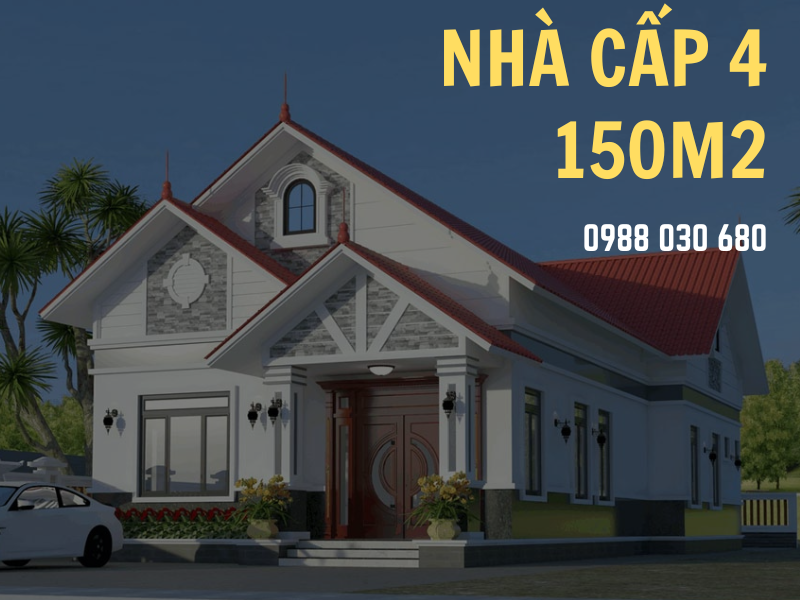 Mẫu nhà cấp 4 mái thái 150m2 đẹp 