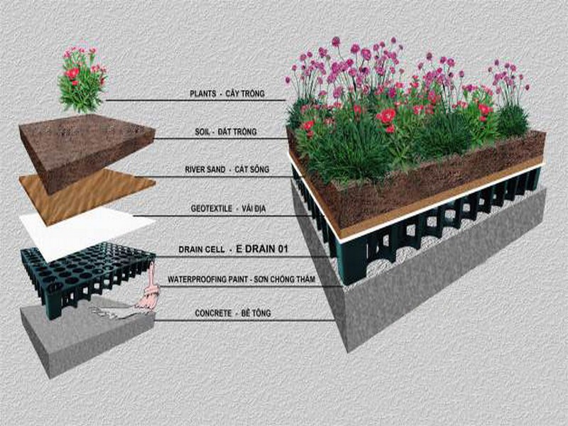 giải pháp chống thấm cho vườn trên sân thượng