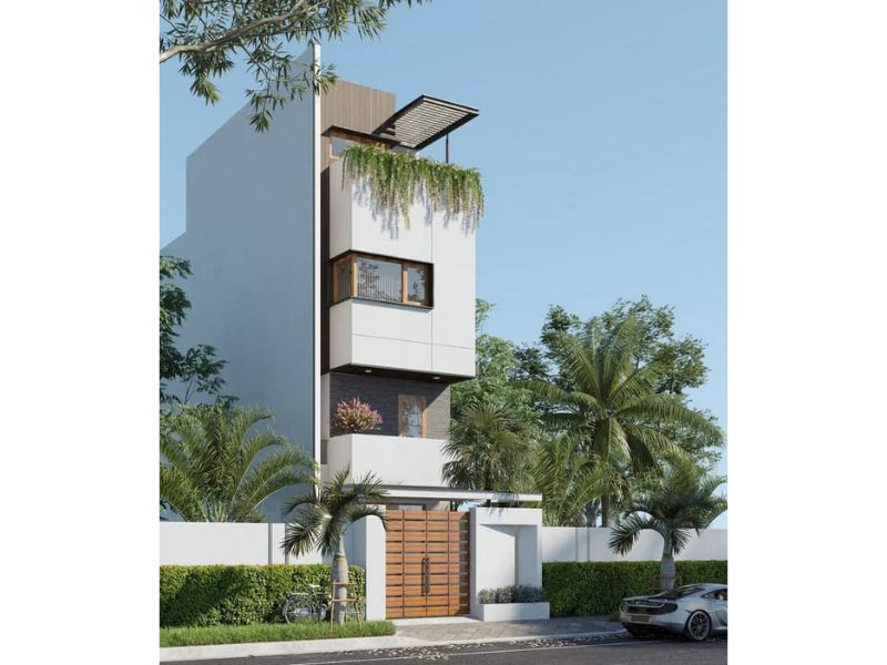 Nhà 4 tầng gam màu trắng hiện đại