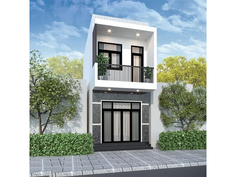 Xây nhà 2 tầng hiện đại có ban công tầng 2 và tầng 1 ốp đá chi phí 980 triệu
