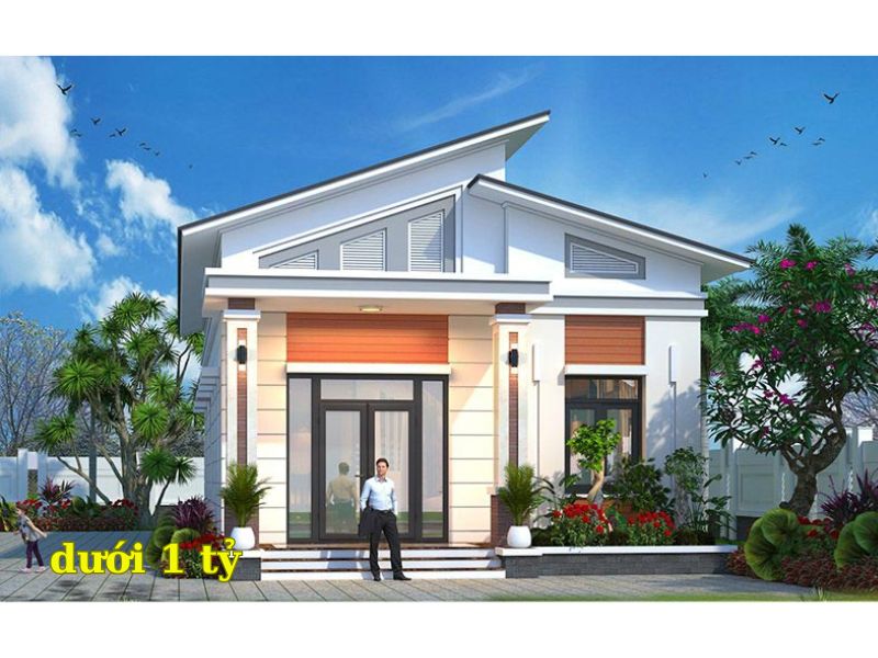 Mẫu nhà 1 tầng mái lệch 100m2 dưới 1 tỷ