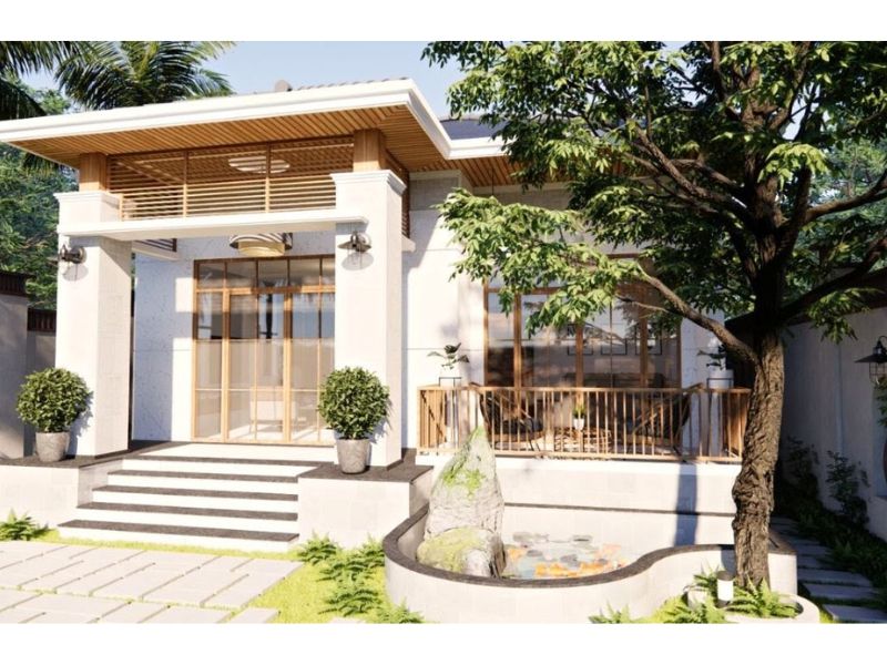 Thiết kế nhà 1 tầng mái Nhật rộng mở, hài hòa với thiên nhiên