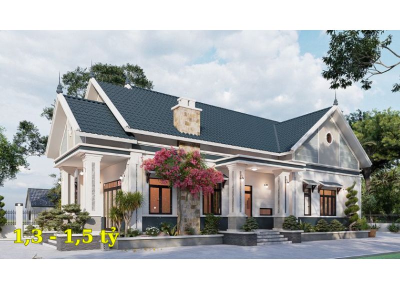 Thiết kế nhà 1 tầng mái Thái 2 mặt tiền ngân sách 1,3 - 1,5 tỷ 