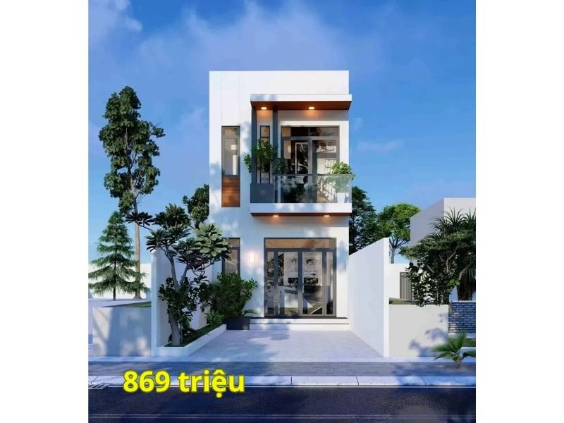 Phần mặt tiền nhà 2 tầng chủ yếu là các hình khối vuông vức