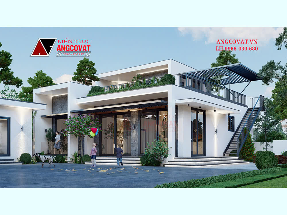 Mẫu nhà cấp 4 120m2 mái bằng hiện đại 