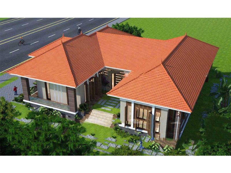 Thiết kế nhà 5 gian chữ U giúp tận dụng được khoảng diện tích làm sân chơi, kết nối không gian các phòng sinh hoạt