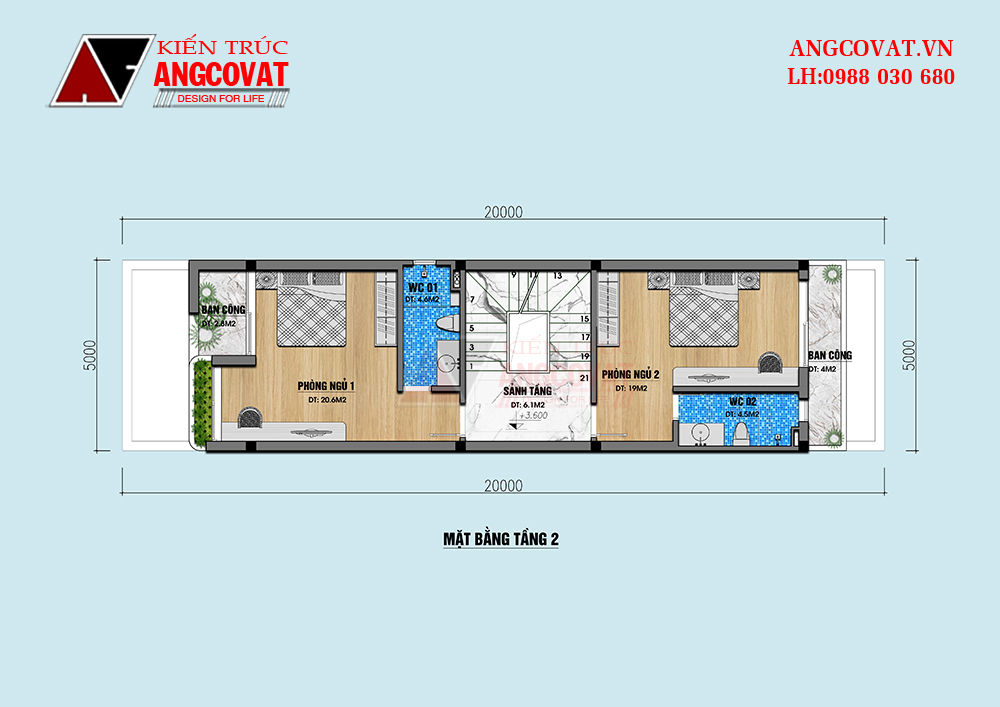 Bản vẽ nhà 80m2 3 phòng ngủ 1 phòng thờ trên đất 5x20m