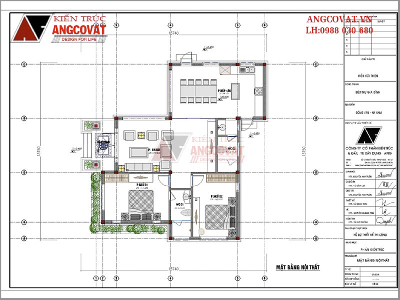 Mặt bằng nội thất: Thiết kế nhà cấp 4 màu xám trắng diện tích 120m2 tại Hà Nam