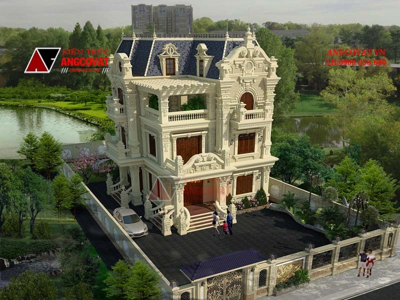 Tư vấn thiết kế biệt thự cổ điển 3 tầng tại Hưng Yên có không gian sân vườn rộng rãi