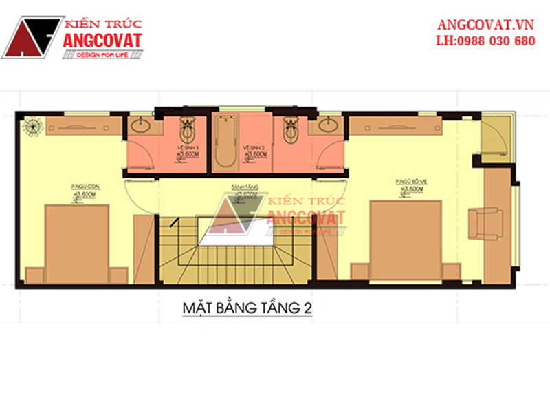 Chi phí xây nhà 1 trệt 2 lầu 50m2 có 4 phòng ngủ tại Định Công – Hà Nội – Mặt bằng lầu 1