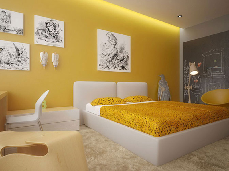  vàng với màu sơn nhà đẹp cho người mệnh Thổ tại phòng ngủ