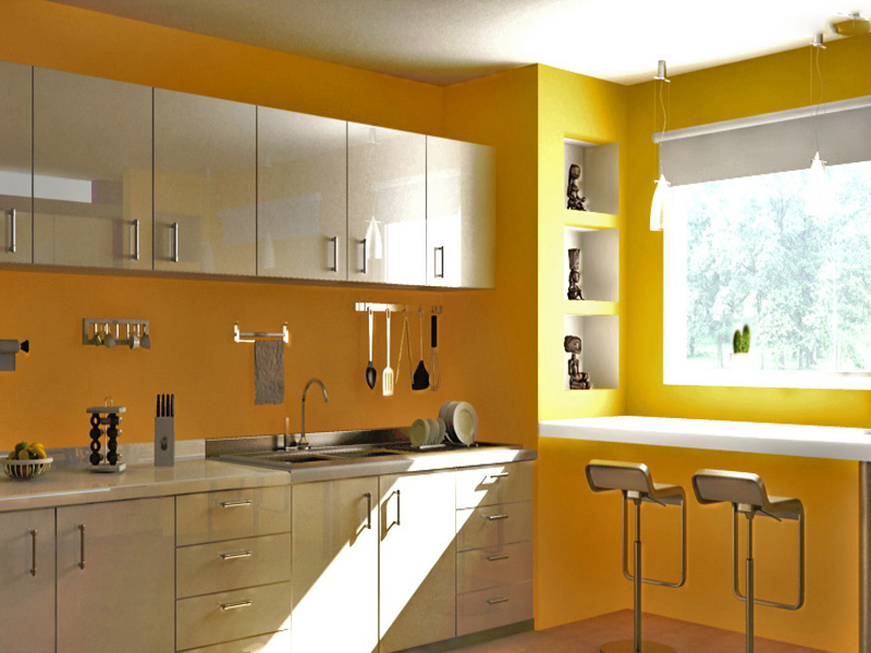 vàng với màu sơn nhà đẹp cho người mệnh Thổ ở phòng bếp