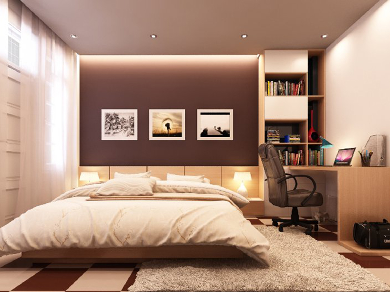 nâu làm màu sơn nhà đẹp cho người mệnh Thổ tại phòng ngủ hiện đại