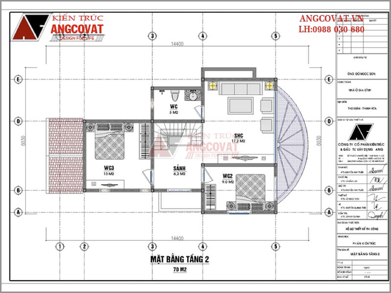 Gác lửng: Thiết kế mặt bằng nhà 1 tầng có gác lửng diện tích 70m2 3 phòng ngủ