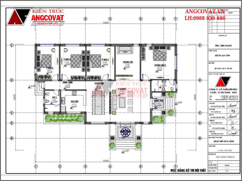 Chi phí xây nhà cấp 4 mái thái 4 phòng ngủ kiển trúc tân cổ điển – mặt bằng nội thất