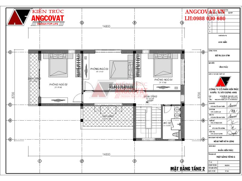 Xây biệt thự mini cần bao nhiêu tiền với thiết kế 2 tầng 100m2 tại Vĩnh Phúc – mặt bằng tầng 2