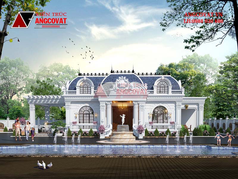 thiết kế biệt thự lâu đài phong cách cổ điển 1 tầng diện tích 300m2 3 phòng ngủ ở Quảng Ninh 