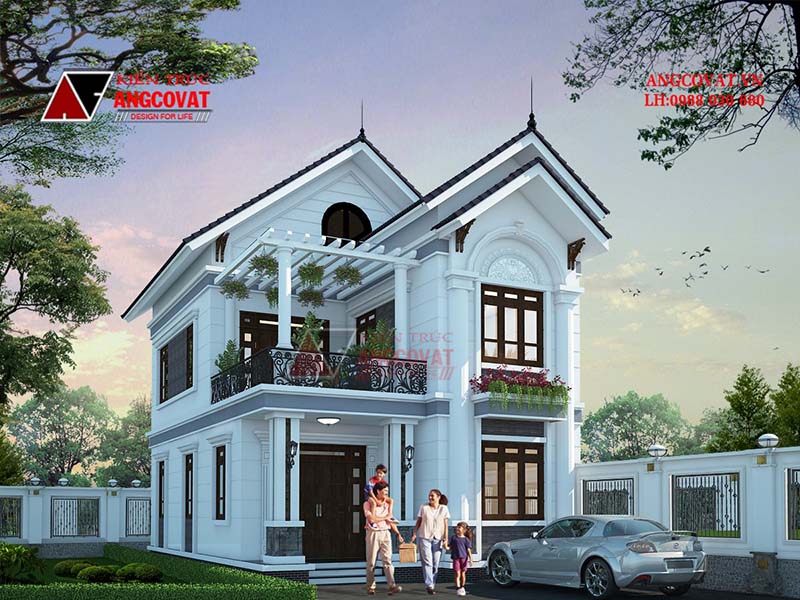 Mẫu nhà 7x15m 3 phòng ngủ 2 tầng mái thái phong cách hiện đại kết hợp tân cổ nhẹ tại Quảng Ninh 