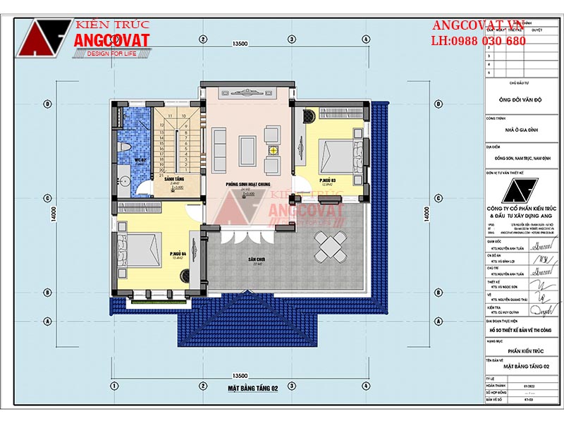Bản vẽ mặt bằng công năng mẫu nhà mái nhật 2 tầng đẹp: sảnh tầng 2,4m2; không gian sinh hoạt chung: 24m2; phòng ngủ 3: 12,8m2; hành lang 5,5m2; phòng ngủ 4: 15,4m2; wc2: 6m2; sân chơi, phơi: 22m2