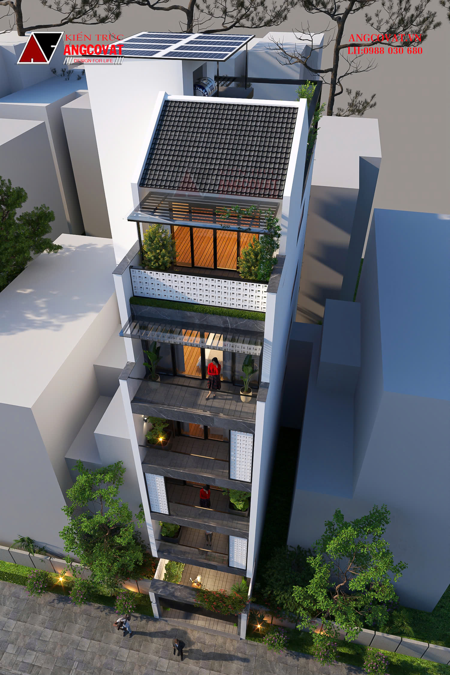 thiết kế nhà phố 100m2 hiện đại trên đất chữ L