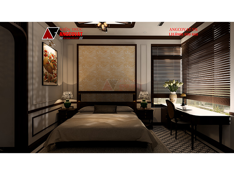 Thiết kế phòng ngủ master bên trong căn biệt thự Indochine