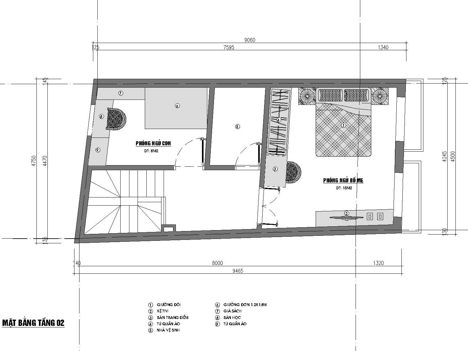bản vẽ mặt bằng tầng 2 mẫu thiết kế nội thất nhà phố 40m2