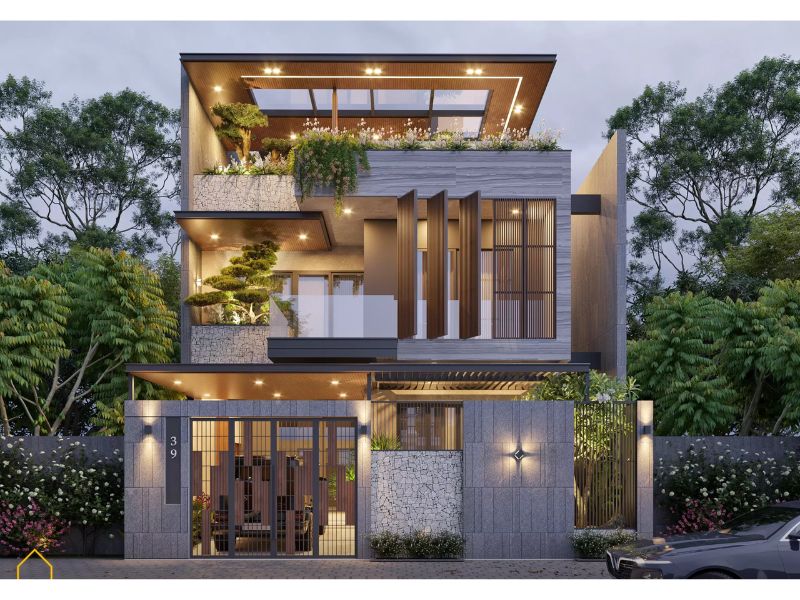 Nhà phố mặt tiền 8m hiện đại ốp đa cao cấp 