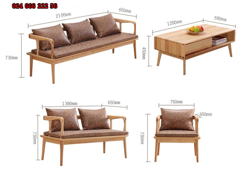kích thước bộ bàn ghế gỗ phòng khách đơn giản