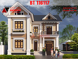 Hồ sơ thiết kế bản vẽ nhà 2 tầng chữ L đẹp diện tích 90m2 đầy đủ BT116117