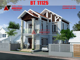 Thiết kế mẫu nhà 2 tầng 90m2 mặt tiền 8m hình chữ L mái thái hiện đại BT11125
