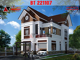 Chi tiết mẫu thiết kế nhà có tầng áp mái 2 tầng kích thước 9x11m đơn giản BT221107