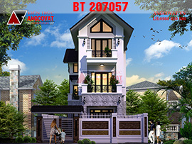 Thiết kế nhà 3 tầng mặt tiền 8m rộng 90m2 có 5 phòng ngủ ở Hà Nội BT207057