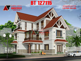 Thiết kế mẫu nhà 3 tầng hình chữ L mái ngói 130m2 ở Bắc Ninh BT127115