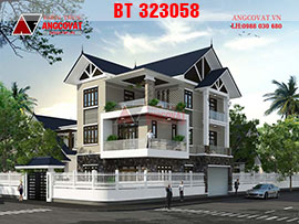 Giới thiệu mẫu thiết kế nhà mái thái 140m2 3 tầng 2 mặt tiền đáng xây nhất hiện nay BT323058