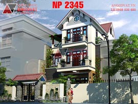 Mẫu thiết kế nhà mặt tiền 9m 3 tầng 5 phòng ngủ 150m2 NP2345