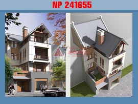 Nhà phố mặt tiền 9m 4 tầng phong cách hiện đại mái dốc NP241655