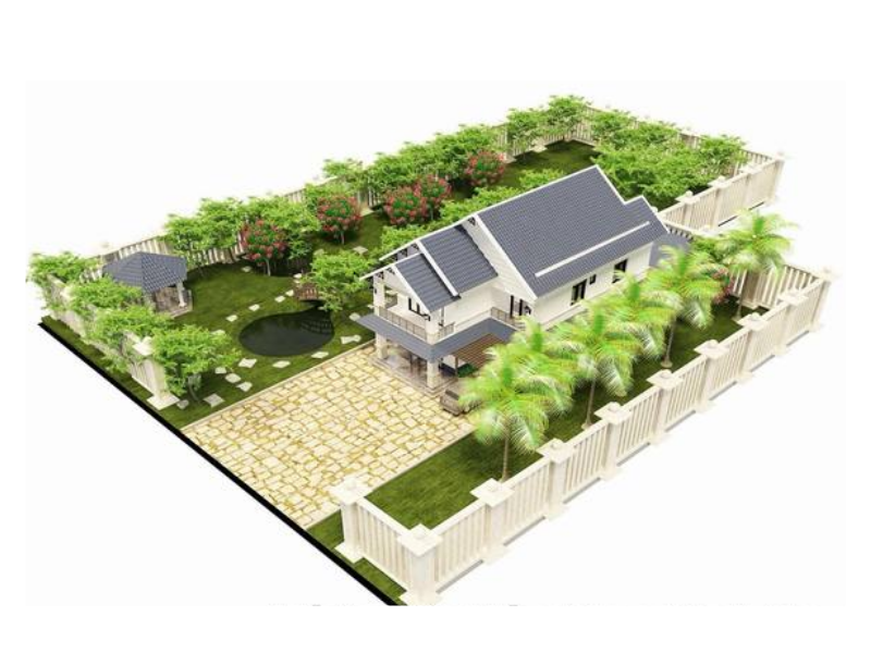 Ảnh 3D góc rộng nhà vườn 2 tầng đẹp