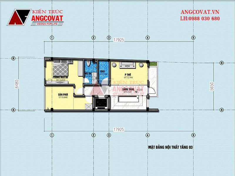Mặt bằng công năng khu vực tầng 3 nhà 6x19m