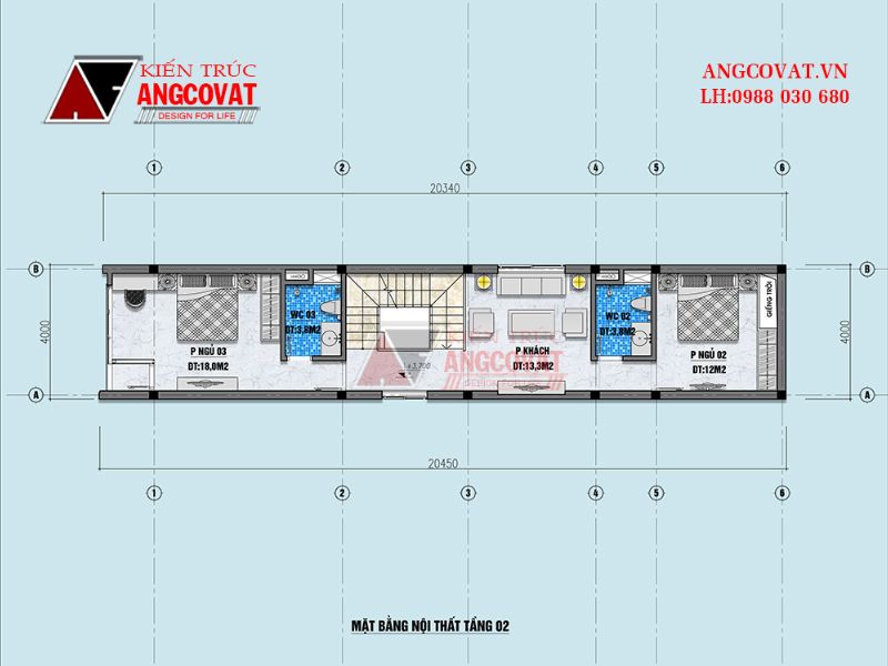 Mặt bằng công năng tầng 2 nhà 4x19m